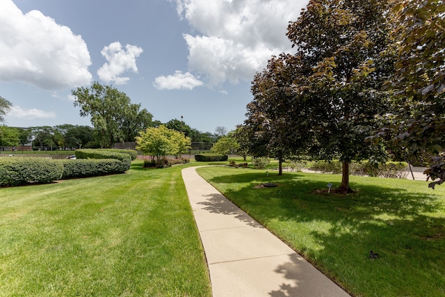 view of property's community featuring a yard