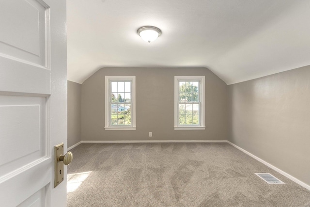 additional living space with light colored carpet and lofted ceiling