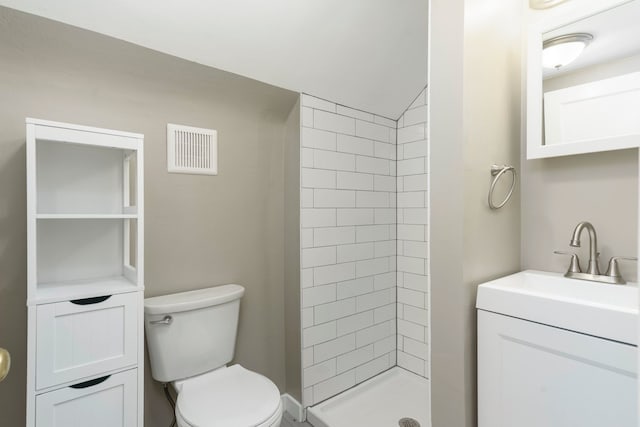 5721 Corunna Ave, Clarkston, MI 48346 - bathroom featuring toilet, a stall shower, and vanity