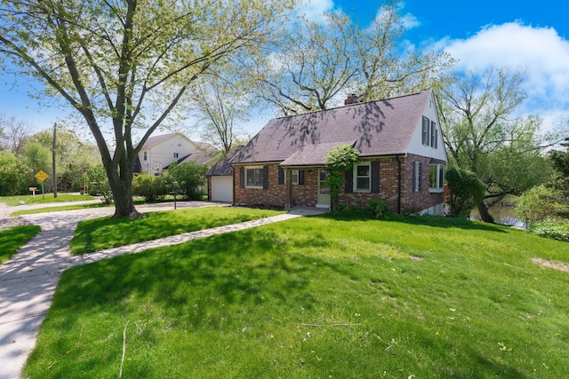 5721 Corunna Ave, Clarkston, MI 48346 - tudor-style house with brick siding, driveway, a front yard, a chimney, and a garage