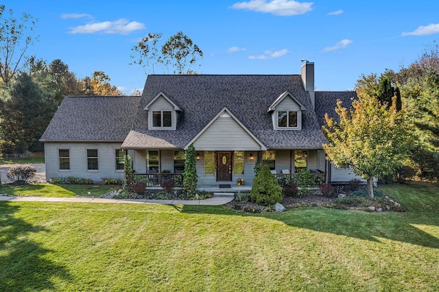 cape cod-style house with a porch and a front lawn