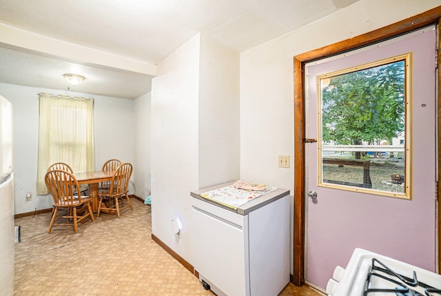 kitchen with white stove