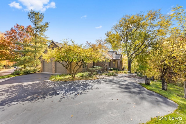 obstructed view of property with a garage