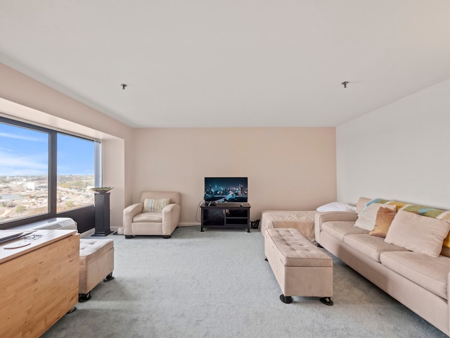 living room featuring light colored carpet