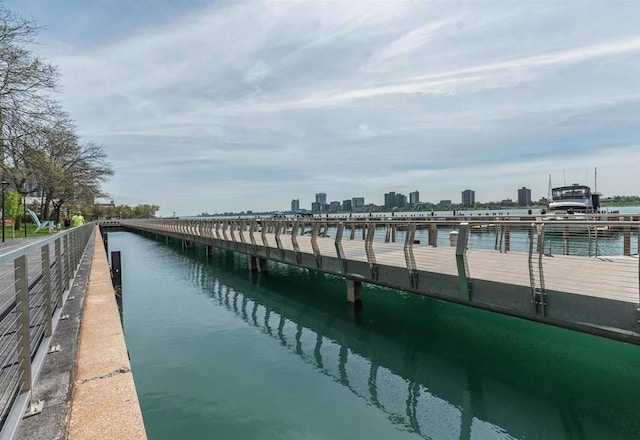 view of dock with a water view