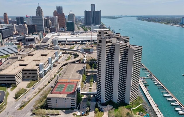 aerial view with a water view