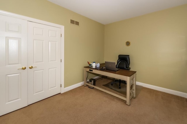 view of carpeted home office