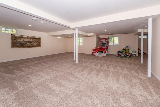 basement featuring carpet