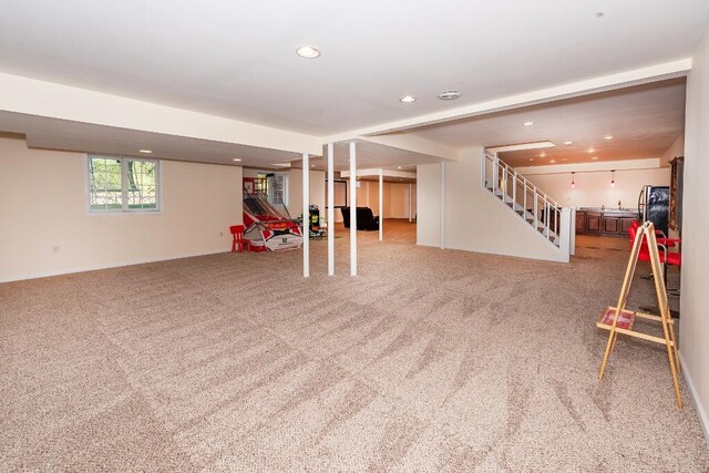 basement with carpet