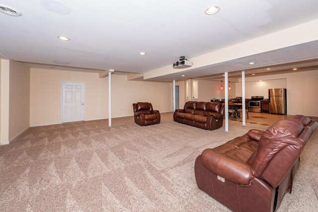 living room featuring carpet flooring