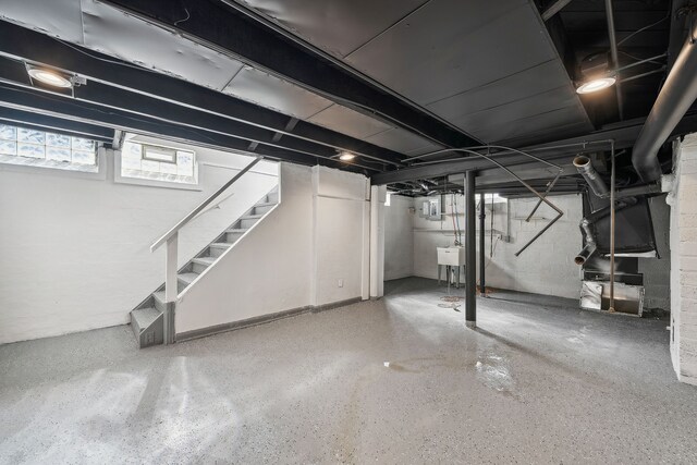 19789-19791 Meyers Rd, Detroit, MI 48235 - basement with stairway and a sink