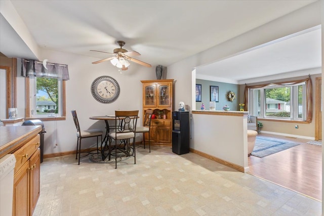 dining area featuring a wealth of natural light and ceiling fan