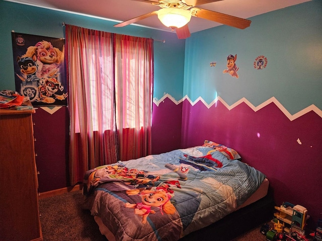 bedroom featuring carpet flooring and ceiling fan