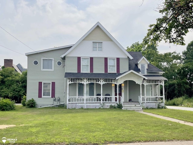 view of front of property with a front yard and a porch