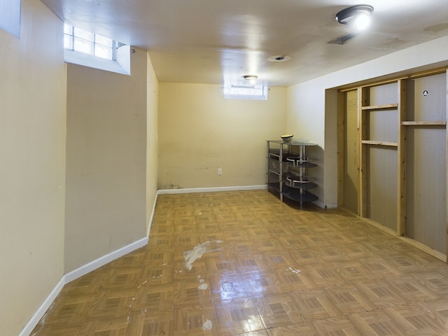 basement with parquet floors