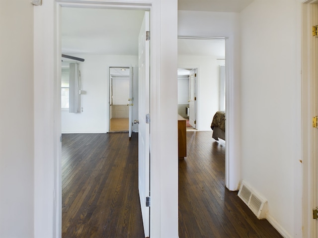 corridor with dark wood-type flooring