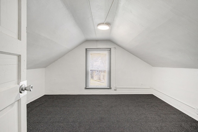 311 Bessie St, Kalamazoo, MI 49007 - additional living space featuring dark carpet, vaulted ceiling, and baseboards