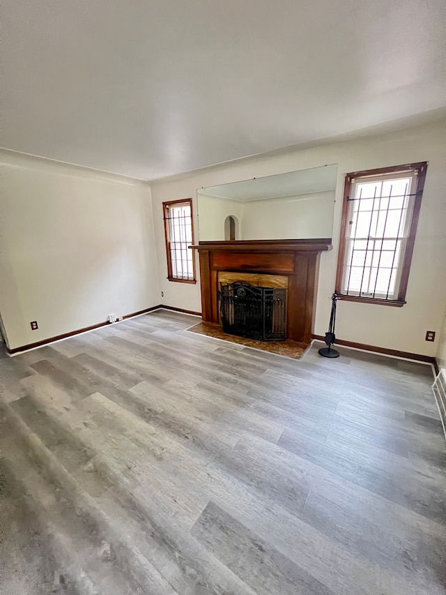 unfurnished living room with plenty of natural light and wood-type flooring