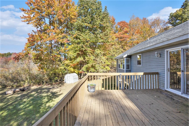 deck featuring a storage unit