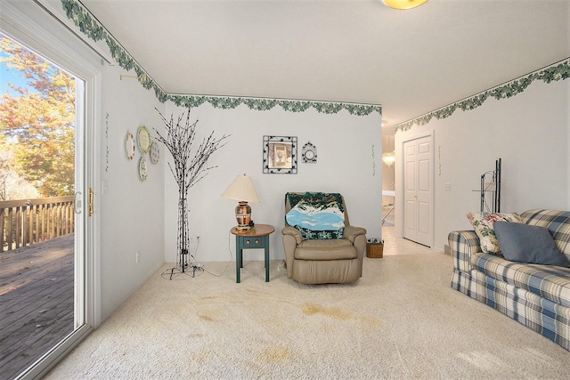 sitting room featuring carpet floors