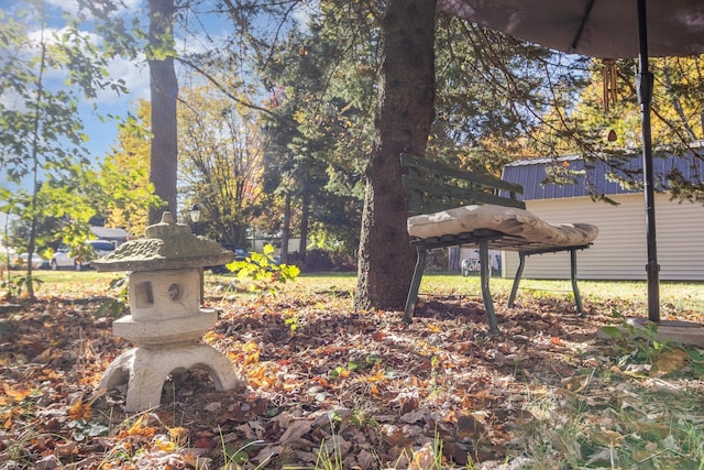 view of yard with exterior fireplace