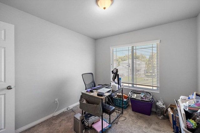 view of carpeted home office