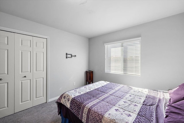 bedroom featuring carpet flooring and a closet