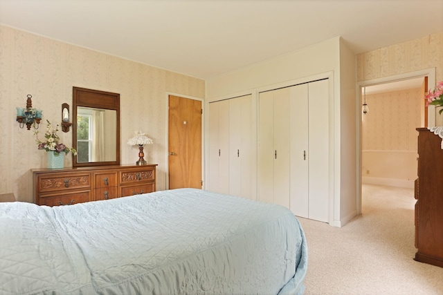 carpeted bedroom with two closets