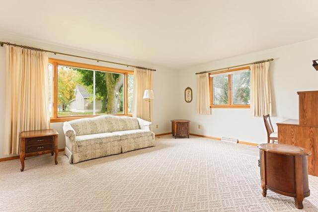 living area featuring carpet floors and plenty of natural light