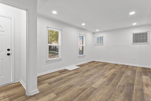 interior space with dark wood-type flooring