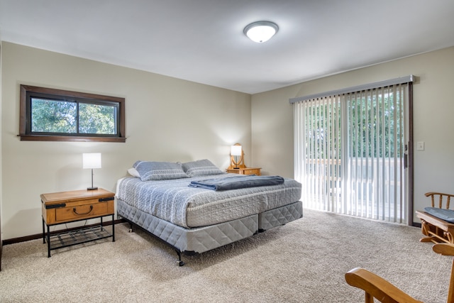 bedroom with access to exterior and carpet floors