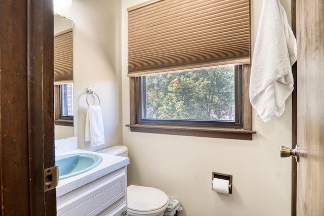 bathroom with vanity, toilet, and plenty of natural light