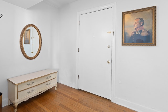 foyer entrance with light hardwood / wood-style floors