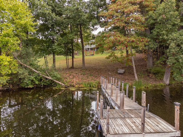 view of dock featuring a water view