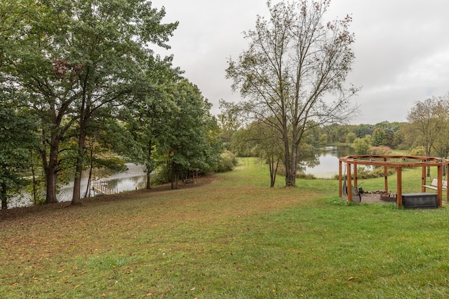 view of yard with a water view