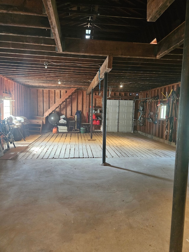 basement with a garage