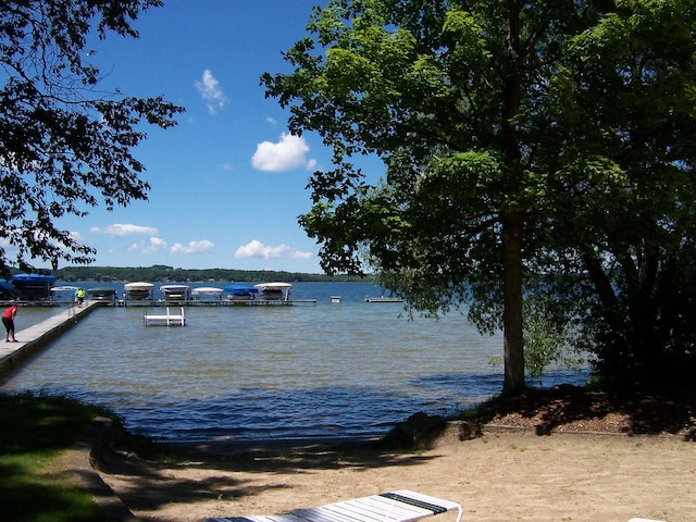 property view of water with a dock