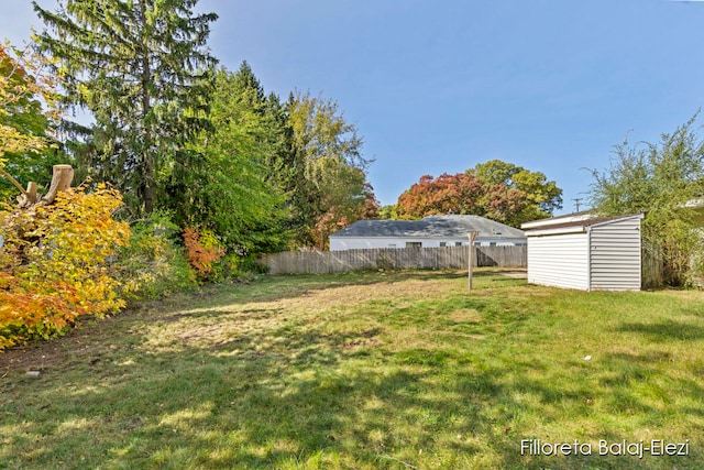 view of yard featuring a storage unit