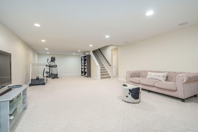 living room with light carpet