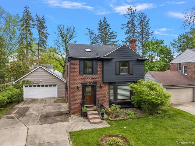 view of front of home with a garage and a front lawn