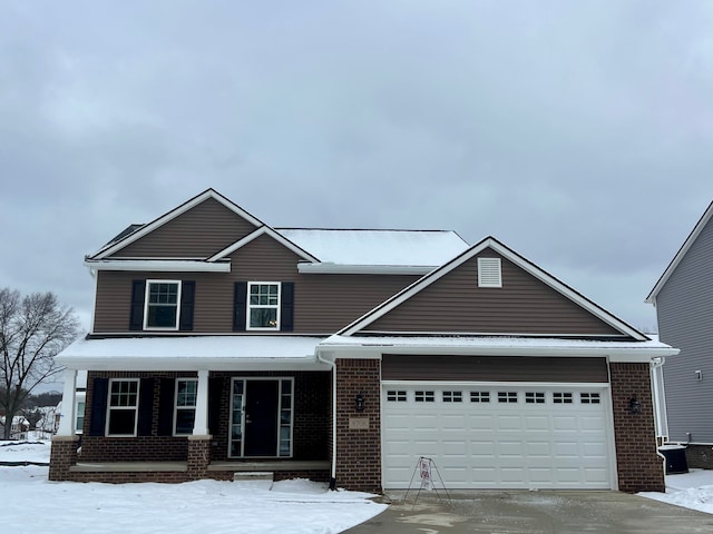 view of front of home featuring a garage, central AC, and a porch