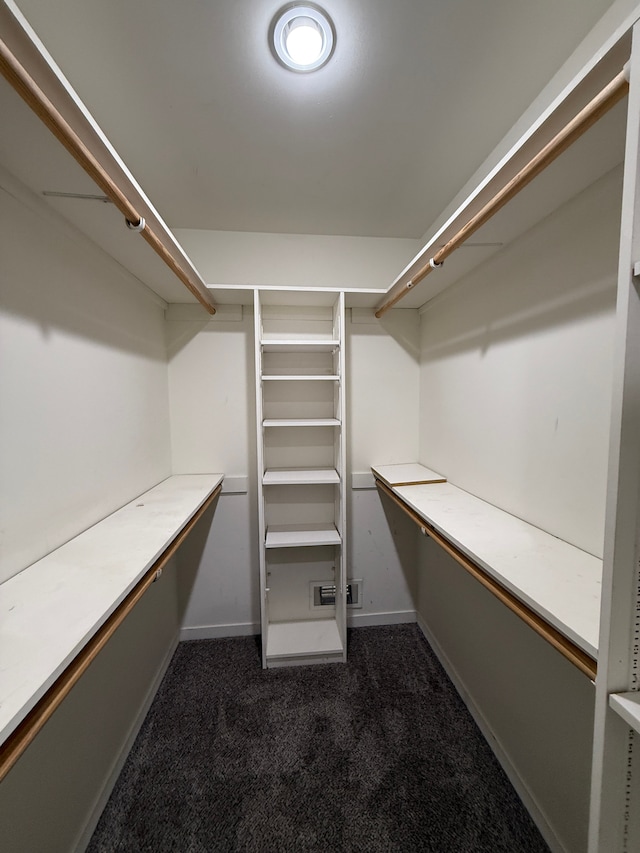 spacious closet featuring dark colored carpet