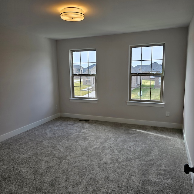 carpeted empty room with a mountain view and a healthy amount of sunlight