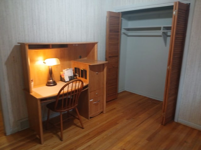 home office featuring light hardwood / wood-style flooring