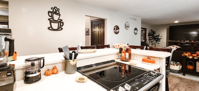 kitchen featuring hardwood / wood-style flooring and range with electric stovetop