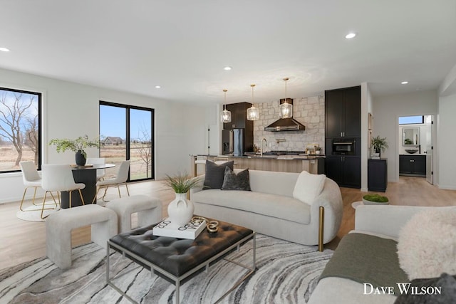 living room with light hardwood / wood-style flooring