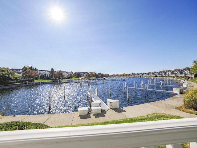 dock area featuring a water view