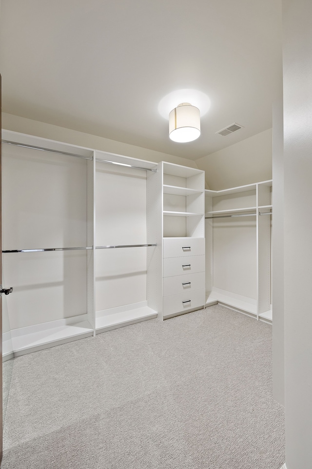 spacious closet with visible vents and carpet flooring