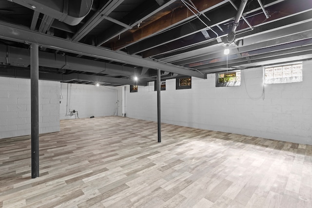 basement featuring hardwood / wood-style flooring