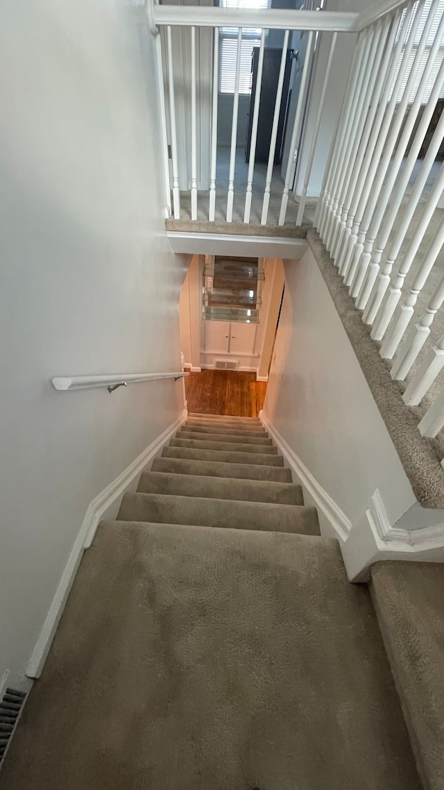 stairway with carpet flooring